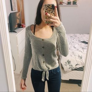 striped button up top